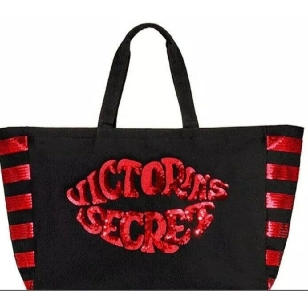 Victoria’s Secret Sequin Lip’s Black Red X-LARGE Tote Carry-on Duffle‎ Weekender